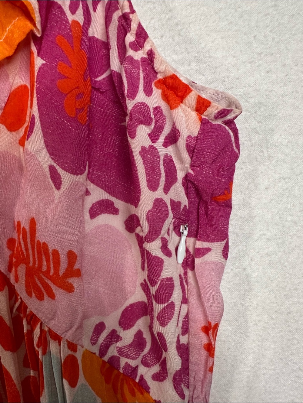 Oliphant Ruffle Maxi Dress Orange Floral Size L Large Vibrant Tropical Resort - Picture 9 of 15